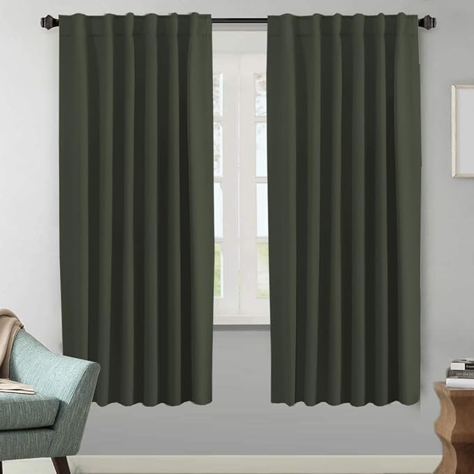 H.VERSAILTEX Blackout Curtains Thermal Insulated Window Treatment Panels Room Darkening Blackout Drapes for Living Room Back Tab/Rod Pocket Bedroom Draperies (2 Panels, Olive, 52 x 72 Inch)
