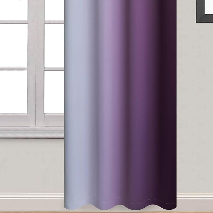 Yakamok Greyish White to Purple Ombre Curtain for Bedroom 84 Inch,1 Panel | Light Blocking Thermal Insulated Window Drape,Curtain for Living Room,Room Darkening Grommet Gradient Curtain 52Wx84L