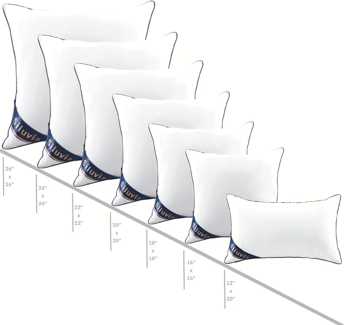 Siluvia Pillow Insert 18x18 Inch Set of 4 for Sofa, Couch, and Bed | 100% pure cotton shell, soft and breathable