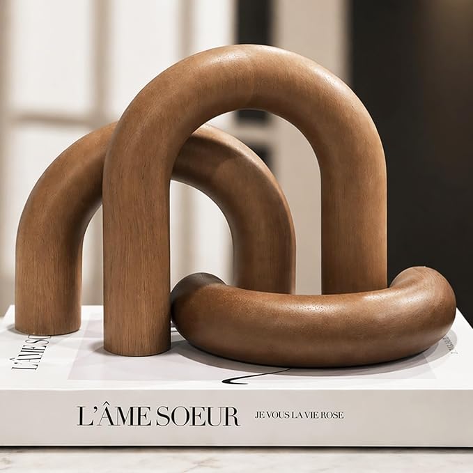 Wooden Arch Decor Set of 3, Scandinavian Japandi Wood Decorative Objects | Japandi Home Decor Accents, Coffee Tables, Bookshelves, Entryways, Console Decorations, Housewarming Gift