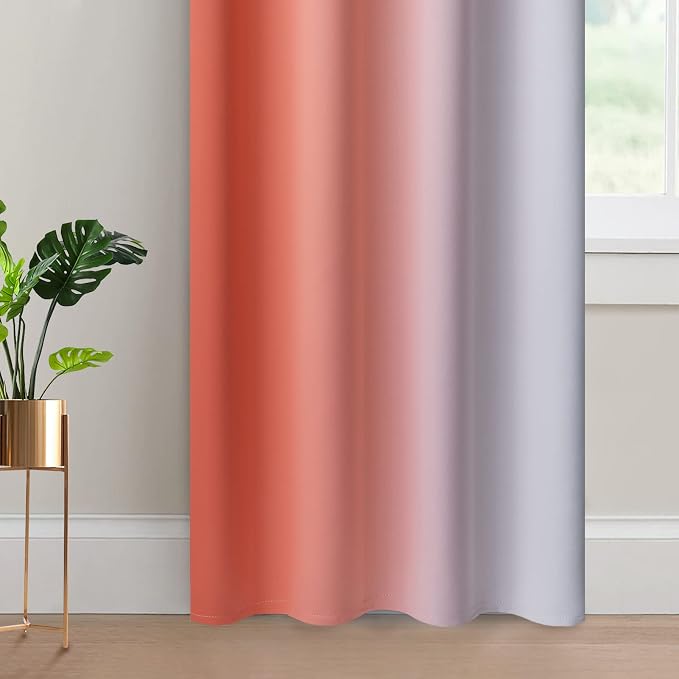 Yakamok Ombre Curtains Coral and Greyish White for Living Room,52Wx84L | Room Darkening Curtains 84,Thermal Insulated Gradient Color Drape,Light Blocking Grommet Window Curtains for Bedroom,2 Panels