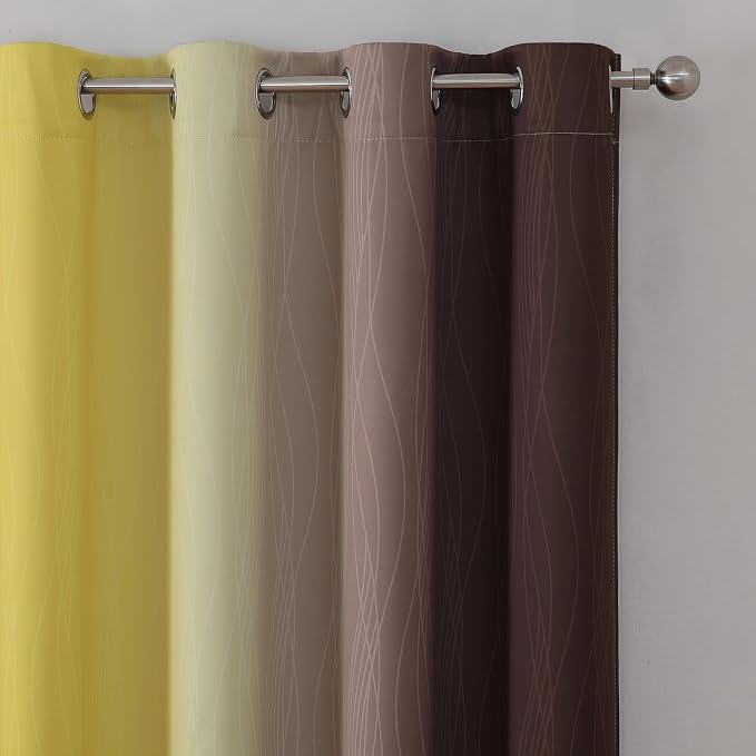 Estelar Textiler Brown and Yellow Blackout Curtains 45 Inch Length, Full Light Blocking Gradient Drapes for Bedroom, Thermal Insulated Grommet Ombre Curtains for Bathroom, 52Wx45L, 2 Panels