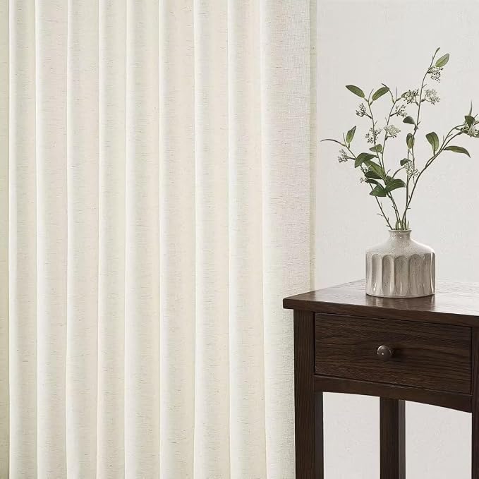 Topfinel 108 Inch Pinch Pleated Linen Curtains 1 Panels,Natural Semi Sheer Curtains with Pleated Hooks Back Tab for Track System,Extra Long 9ft Curtain for Living Room Bedroom,72x108,Natural