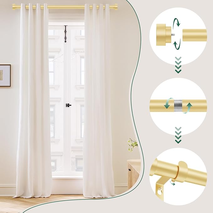 HEI! DEAR 2 Pack Gold Curtain Rods 18 to 60 Inch(1.5-5ft), 1 Inch Heavy Duty, Modern Decorative, Telescoping Window Curtains Rods, Brass Gold