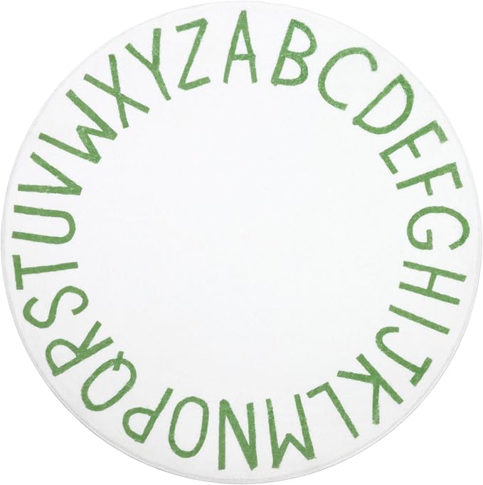 Topotdor Round ABC Area Rug,47 Inch Soft Floor Carpet,Green/White | Washable Alphabet Circle Rug,Non Slip Floor Mat Ideal for Bedrooms,Kids Rooms,Classrooms