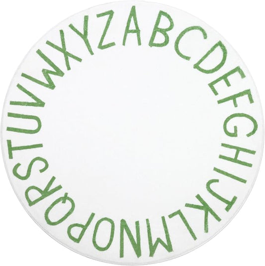 Topotdor Round ABC Area Rug,47 Inch Soft Floor Carpet,Green/White | Washable Alphabet Circle Rug,Non Slip Floor Mat Ideal for Bedrooms,Kids Rooms,Classrooms