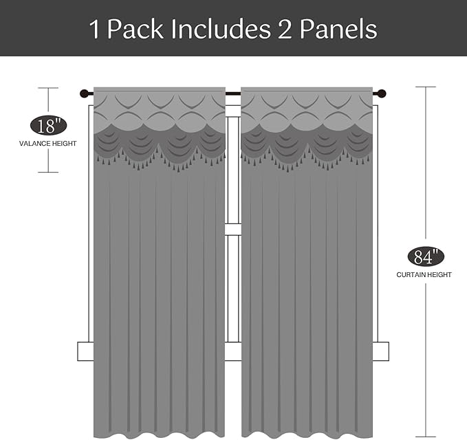 Petrichor Embroidered Sheer Curtain 2 Panels Set - Luxury Window Curtain Attached Valance with Satin Backing and 2 Tie Backs for Living Room,Dining Room, 54x84 inches, Lavender