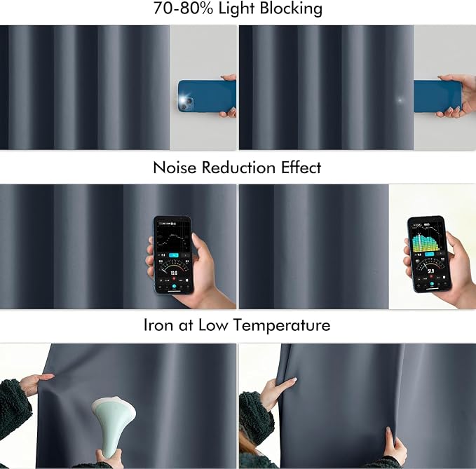 MIULEE Stone Blue Back Tab Blackout Curtains 90 Inches Long 2 Panels Set for Living Room Bedroom Privacy, Rod Pocket/Pinch Pleat Thermal Insulated Room Darkening Pleated Light Blocking Drapes