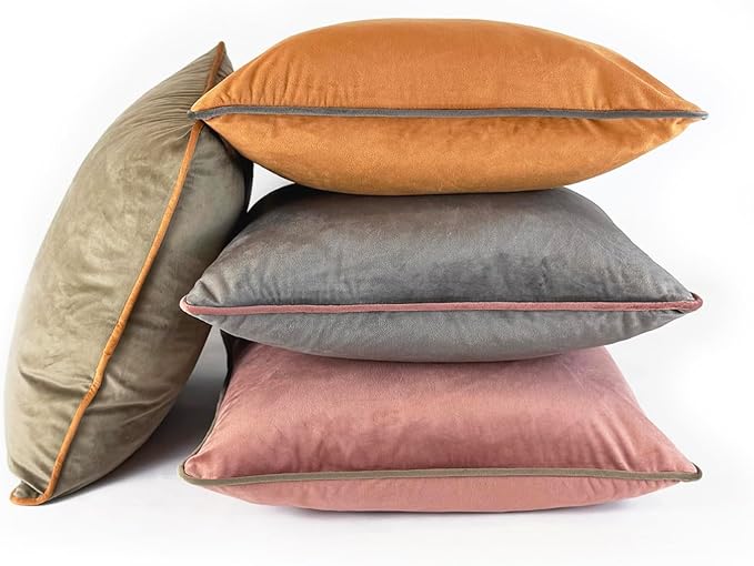 Decorative Throw Pillow Set of 4, 18" x 18" Solid Colorful Velvet Accent Pillow Covers, Terracotta Earth