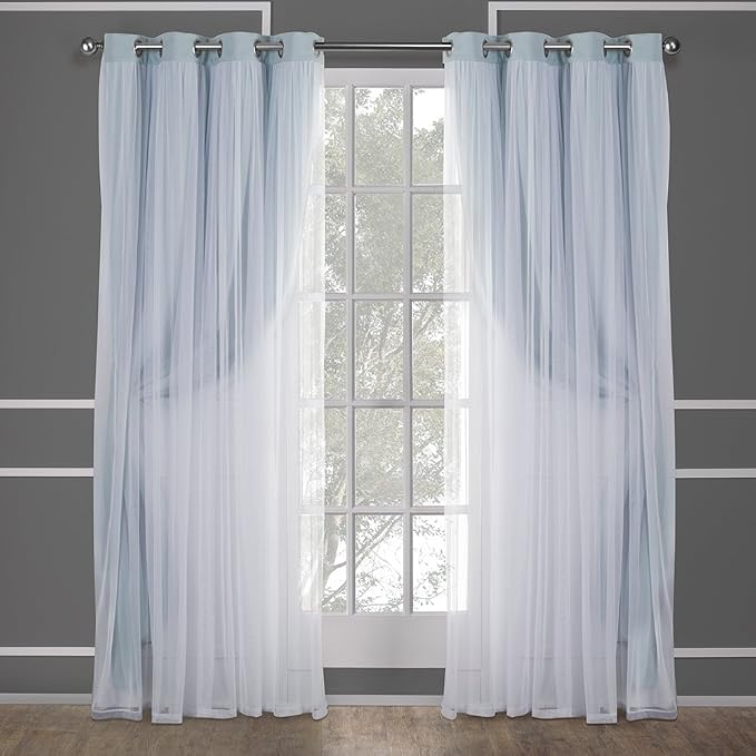 TOWN & COUNTRY LUXE Talia Double Layer Indoor Curtains, Sheer and Room Darkening Blackout, Grommet Top, Energy Efficient, 2-Pack Set, 52"x108", Aqua