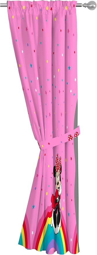 Sunny Side Up Window Curtains for Kids Bedroom 4-Piece Drape Set with 2 Tiebacks, Pink - Minnie Mouse, 42" W x 63" L (Pack of 2)