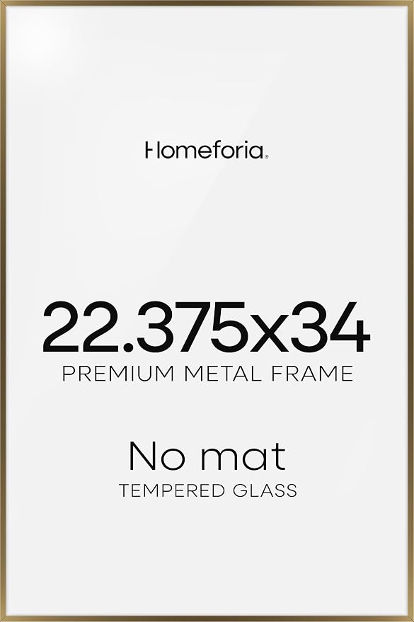 Homeforia 22.375x34 Bronze Puzzle Frame, High End Metal 22.375 x 34 Picture Frames without Mat, 34x22.375 Brass Poster Frames for Wall, 22.375by34 Puzzle Art Frames, Tempered Glass, Wall Kit, Set of 1