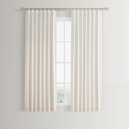 Joywell 100% Blackout Linen Curtains 54 Inches Long for Cafe Kitchen Black Out Curtain 2 Panels Set Room Darkening Drapes for Bathroom Small Window Back Tab Hook Belt 52 x 54,Ivory