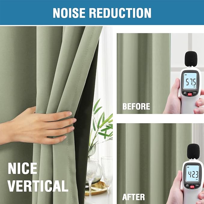 H.VERSAILTEX 100% Blackout Curtains for Bedroom with Black Liner Full Room Darkening Curtain 84 Inch Long Thermal Insulated Back Tab/Rod Pocket Window Treatment Drapes for Living Room, 2 Panels, Sage