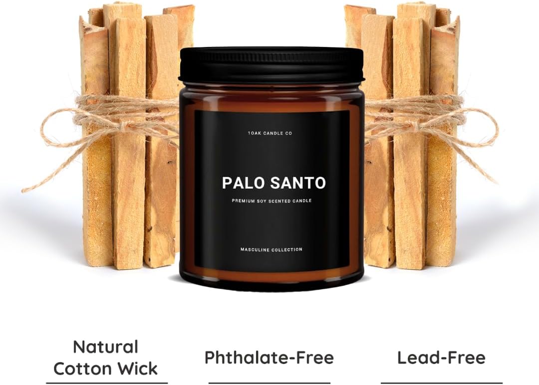 1OAK Scented Candles for Men - Palo Santo Candle - Mens Candles for Home - Masculine Candle - Long Burning Premium - Soy Wax (7oz.)