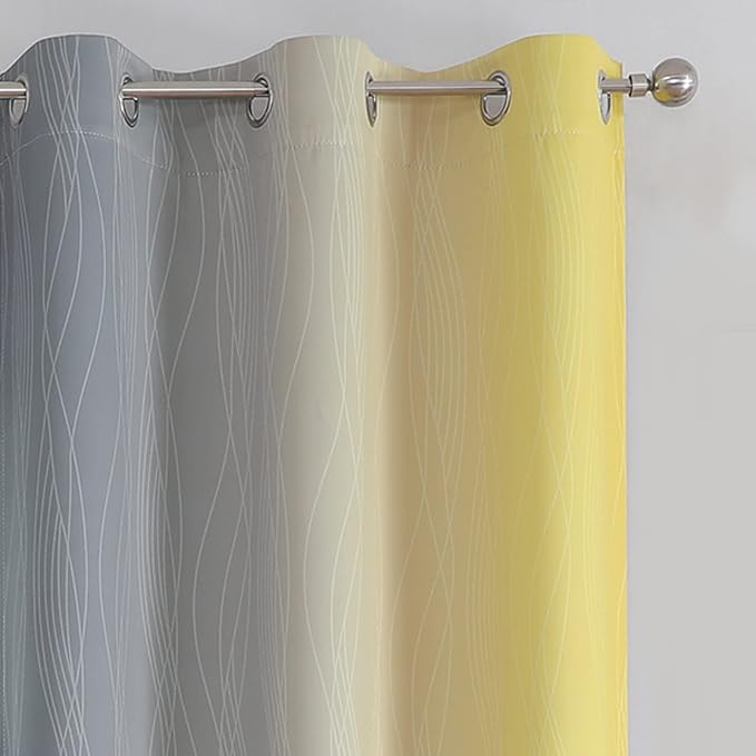 Estelar Textiler Yellow and Grey Blackout Curtains 54 Inch Length, Light Blocking Gradient Drapes for Bedroom, Room Darkening Thermal Insulated Grommet Ombre Curtains for Bathroom,42Wx54L,2 Panels