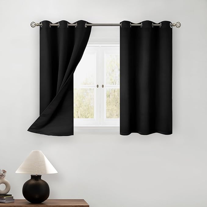 BGment Short Blackout Curtains 30 Inch Length 2 Panels, Thermal Insulated Total Light Blocking Curtains for Bedroom, Grommet Window Drapes with Thick Black Liner, 42 Inch Wide Each Panel, Black