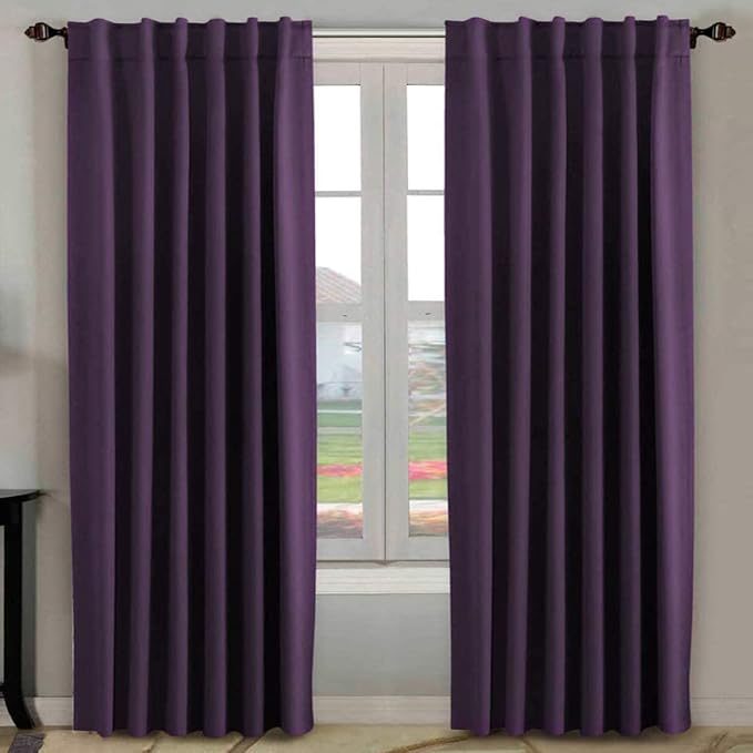 H.VERSAILTEX Blackout Curtains Thermal Insulated Window Treatment Panels Room Darkening Blackout Drapes for Living Room Back Tab/Rod Pocket Bedroom Draperies, 52 x 96 Inch, Plum Purple, 2 Panels
