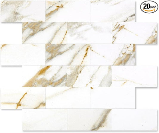 2026 New Upgrade Peel and Stick Backsplash Tile, Peel and Stick 11.34" X 11.57" Wall Tile for Kitchen, Bathroom, Fireplace, Laundry (Cala Golden, 20 Packs)