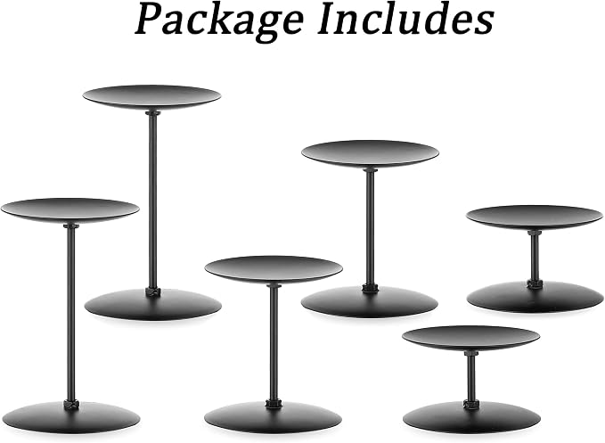 Pillar Candle Holders Candle Plates - Set of 6 Candelabra Candle Stand Iron Plate Minimalism Modern Home Mantel Dinning Table Halloween Decorations Centerpiece for Wedding, Party, Events, Black | Set of 6 Candle Stands in 2.4", 4", 5.8" Height; Minimal...