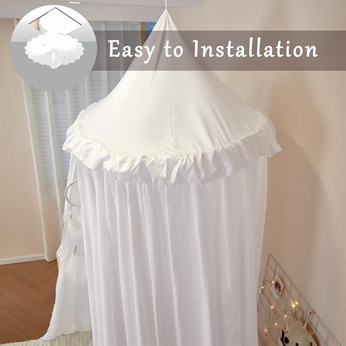 Princess Decor Canopy for Kids Bed, Soft and Durable Bed Canopy for Girls Room Tent Canopy Dreamy Mosquito Net Bedding, Children Reading Nook Canopies Indoor (White)