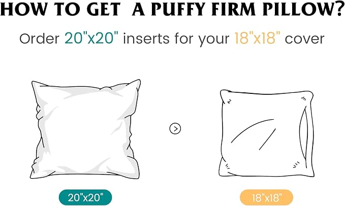 Oubonun 20 x 20 Down Feather Throw Pillow Inserts - Fluffy and Plush Odor-Free Fill - 100% Breathable Cotton Fabric for Couch Sofa Bed, White, Pack of 2