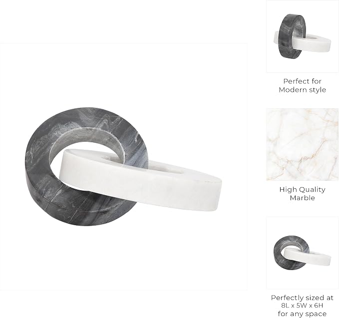 Home Decor and Bathroom Decor Marble Double Ring – Modern Shelf Sculpture and Office Accents for Room Styling – Coffee Table Ornaments and Living Room Decor Statues Design – 6", White & Black