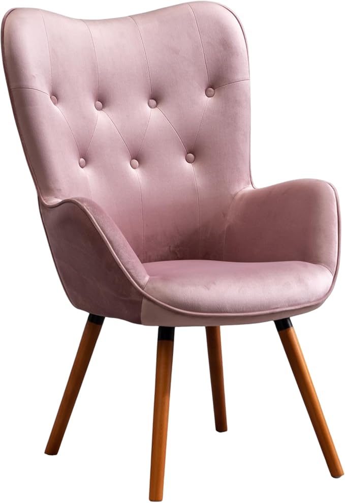 Roundhill Furniture Doarnin Contemporary Silky Velvet Tufted Button Back Accent Chair, Mauve