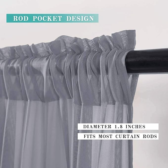 MIULEE 2 Panels Kitchen Tiers Half Window Sheer Curtains Rod Pocket Translucent Voile Drapes for Kitchen Bathroom Small Windows 29 by 36 Inch Dark Grey