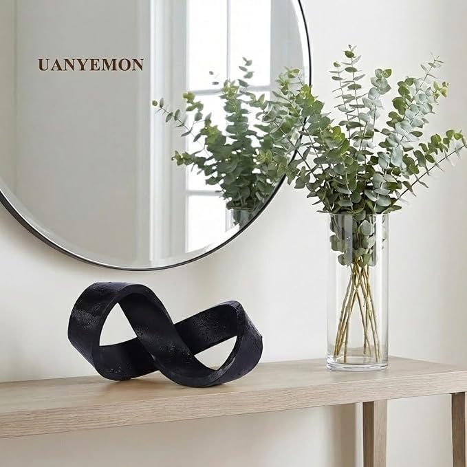 Modern Infinity Knot Sculpture - Black Knot Home Decor, Multi-Angle Statue for Shelves, Coffee Table, Bookshelf, Living Room, Office, Resin Geometric Decorative Accent, Abstract Art Knick Knacks Gifts