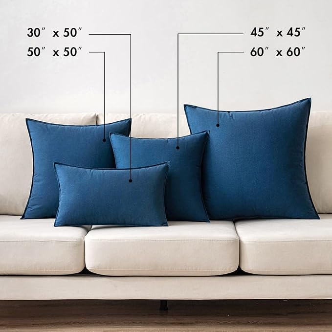 MIULEE Pack of 2 Decorative Linen Pillow Covers 24x24 Inch Navy | Boho Farmhouse Modern Soft Accent Euro Shams Throw Pillows for Bed Neutral Cushion Covers Sofa Couch Living Room Home Decor