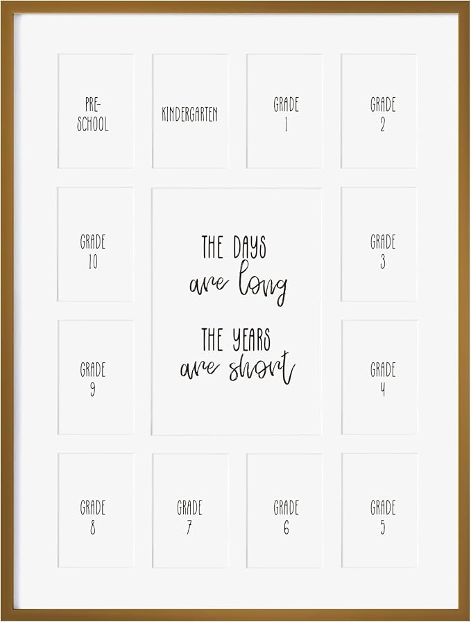 12x16 School Picture Frame K-12, Collage Frame for School Years, Bronze | Warm Bronze K-12 Frame with 13 Openings: One 5x7 & Twelve 2.5x3.5 for Pre-K to 12th Grade | Wall Kit Included