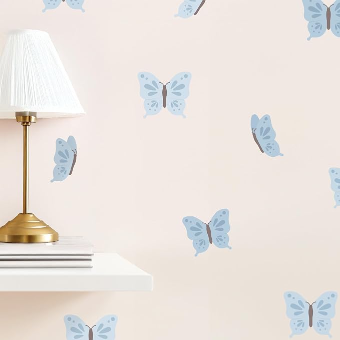 Teddylabels - Blue Butterflies - Easy-to-Apply & Removable Wall Stickers: Transform Your Toddlers Bedroom with Durable, Vibrant Peel-and-Stick Wall Decor – Stickers for Kids