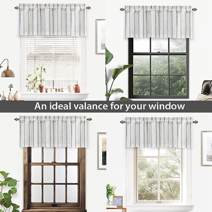 DriftAway Farmhouse Linen Lined Valance Double Layer Thermal Insulated Room Darkening Blackout Window Valances 3 Inch Rod Pocket Vertical Striped Kitchen Valance for Bathroom Single 52 x 18 Inch Gray