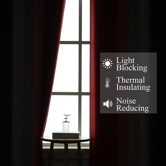 Estelar Textiler Red and Black Blackout Curtains for Bedroom, Thermal Insulated Drapes 108 Inches Long, Full Light Blocking Energy Saving Long Curtains for Living Room, 52Wx108L, 2 Panels