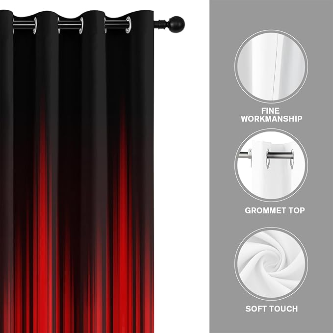 Coxila Red and Black Ombre Curtains, Gothic Room Darkening Window Drapes for Bedroom Living Room, Two Tone Dark Decor, 42x63 Inch 2 Panels with Grommet