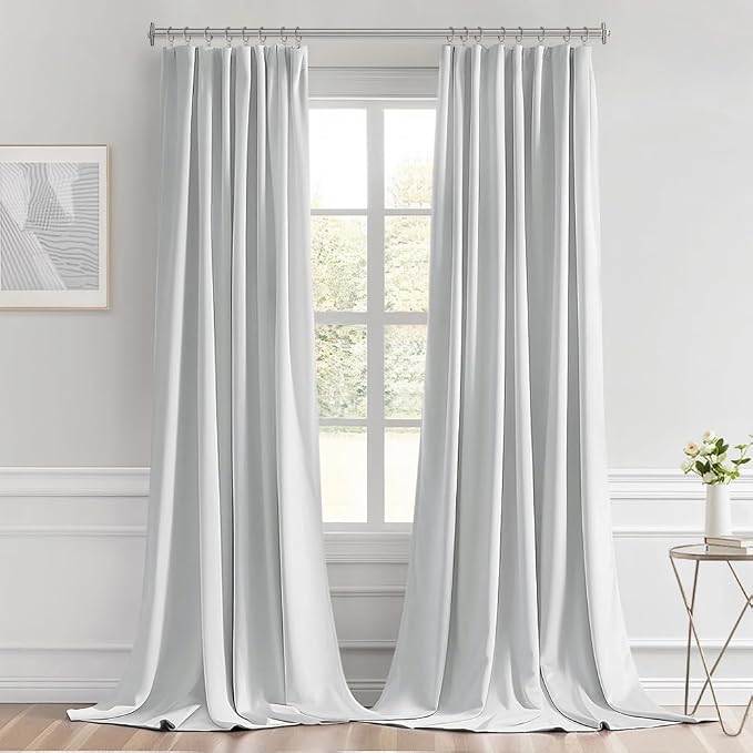 MIULEE Back Tab Light Blocking Curtains 120 Inch Long 2 Panels Set for Living Room Bedroom, Greyish White Rod Pocket/Pinch Pleated Extra Long Thermal Insulated Room Darkening Blackout Curtains/Drapes