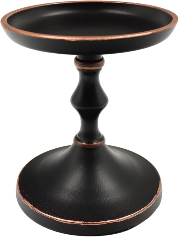 Hosley Aluminum Metal Decorative Pillar Candle Holder Antique Bronze for Candles or Display, 5” High - Ideal for Weddings, Parties, Events, Home Decor, Gifts, Elegant