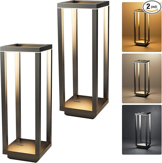 Dawnrise 2PK Rechargeable Cordless Table Lamp, 3 Color Dimmable Protable Outdoor Table Lamps, Waterproof Battery Powered Desk Lamp for Dinner/Restaurant/Bedroom/Cafe