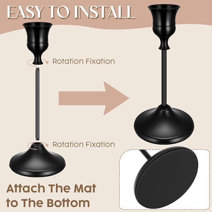 24PCS Brass Black Taper Candle Holders Set, Vintage Metal Candlestick Holders for Table Centerpiece, Wedding Reception, Festive Christmas Mantel Decoration Black