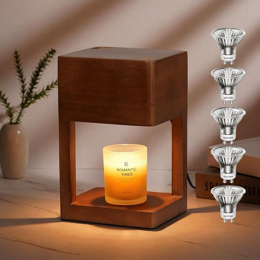 Candle Warmer Lamp Wood with Timer, Dimmable Electric Candle Lamp Warmer for Jar Candles, 5*35 Watt Bulb, Mothers Day Birthday Gifts for Women Men, Decorative Wooden Candle Lamp for Bedroom Home Decor