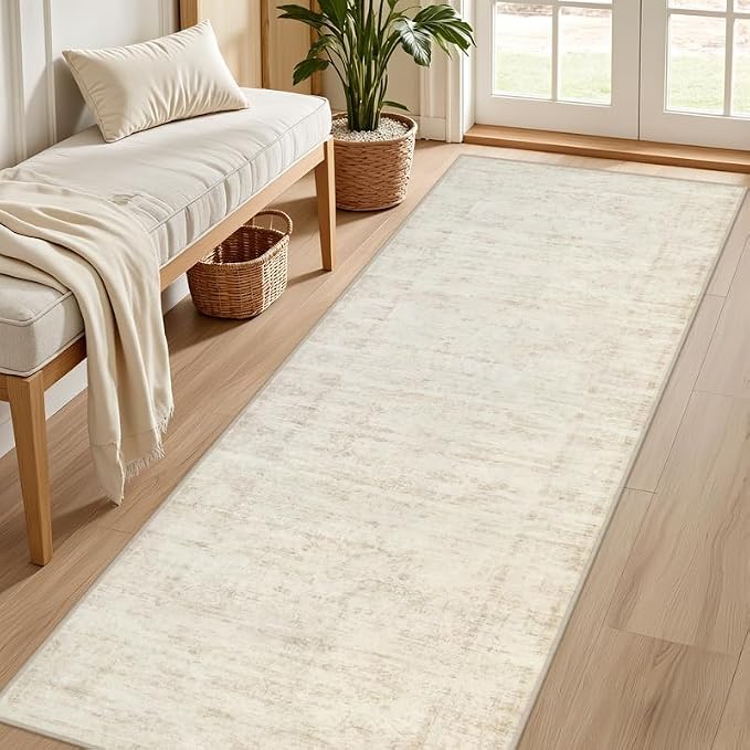 2'6''x8' Hallway Washable Runner Rug: Vintage Boho Neutral Kitchen Rug Soft Small Area Rug Indoor Floor Non-Slip Low Pile Carpet for Farmhouse Entryway Laundry Bathroom Bedroom Beside Rugs Retro Beige