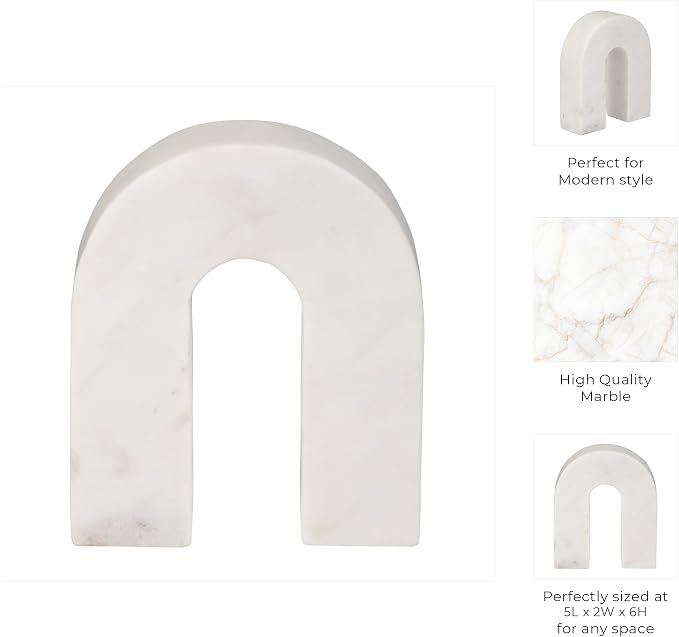 Sagebrook Home Marble Horseshoe Tabletop Decor White, Contemporary, 5" L x 2" W x 6" H