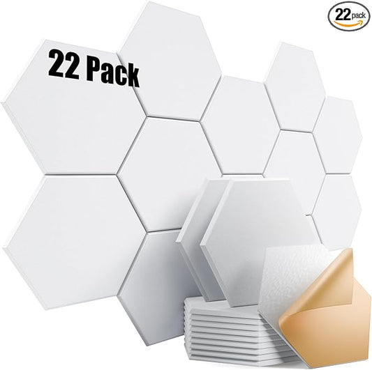 22 Pack Self-Adhesive Acoustic Panels 12" X 10" X 0.4" - Sound Proof Foam Panels with High Density, Fashionable Y-Lined Design, Absorb Noise and Eliminate Echoes(White)