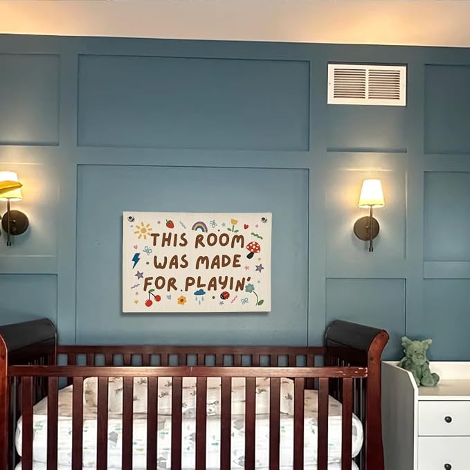 Play room Wall Decor, Toddler Playroom Decor Hanging Linen Banner, Play Room Wall Decor for Nursery, 20x30 Inch