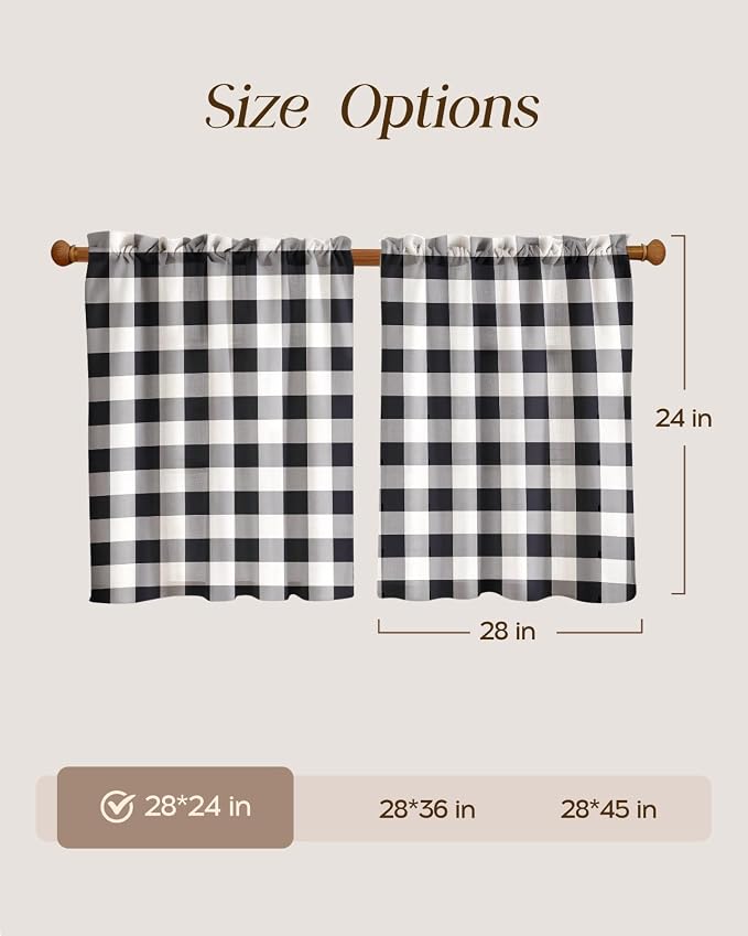 Miss Adola Farmhouse Kitchen Tier Curtains - 24 Inch Length Linen Blend Cafe Curtains Plaid Checkered Small Window Treatments Over Sink Rod Pocket for Bathroom Living Room Light Filtering, 2 Panels