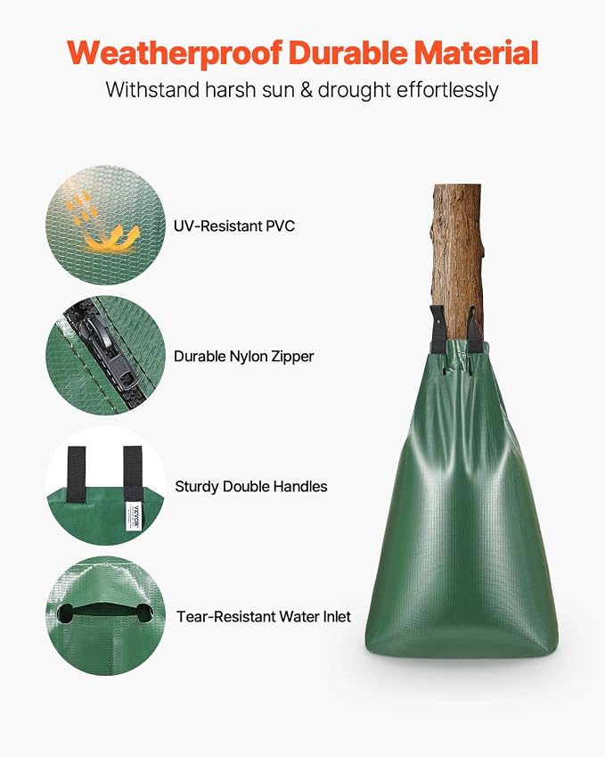 VEVOR Tree Watering Bag Slow Release 3 Pack 20 Gallons, Water Bags for Trees, Refillable Tree Drip Irrigation Bags with Zipper, Durable Tree Watering System for Deep Root Targeting