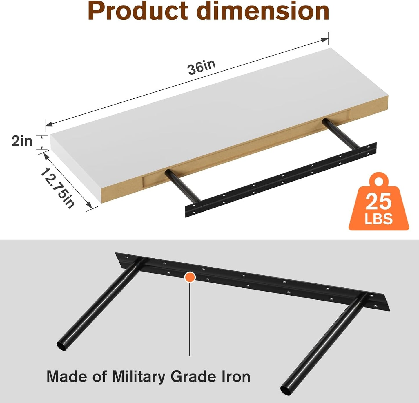 Large Floating Shelves for Wall Set of 3 Wooden Wall Shelves 36 in x 12.75 in x 2 in Room Decor Long Shelf with Invisible Wall Mount Bracket for Bedroom Kitchen Living Room White