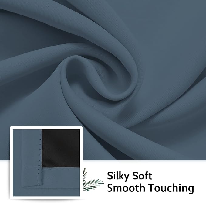 SimpleHome 100% Blackout Curtains for Bedroom,Thermal Insulated Grommet Window Drapes Room Darkening Stone Blue Curtains for Living Room with Black Back,42 x 63 Inch,2 Panels