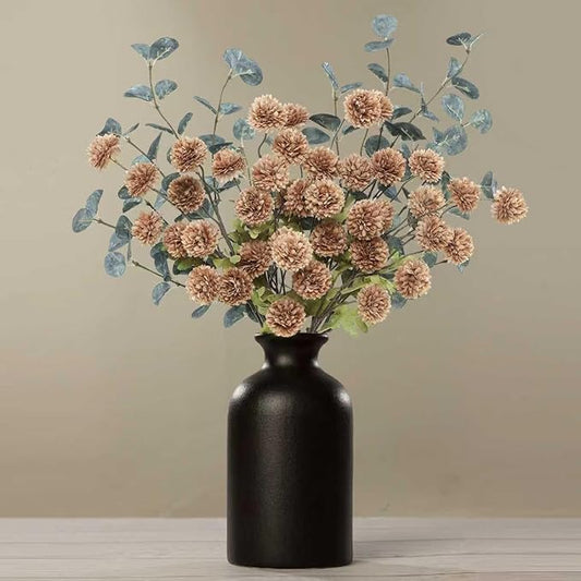 DuHouse Artificial Flowers for Vase Kiku 8 Stems & 2 Eucalyptus,Fake Flowers Stems for DIY Wedding Bouquets Centerpieces Vase Home Table Kitchen Decorations